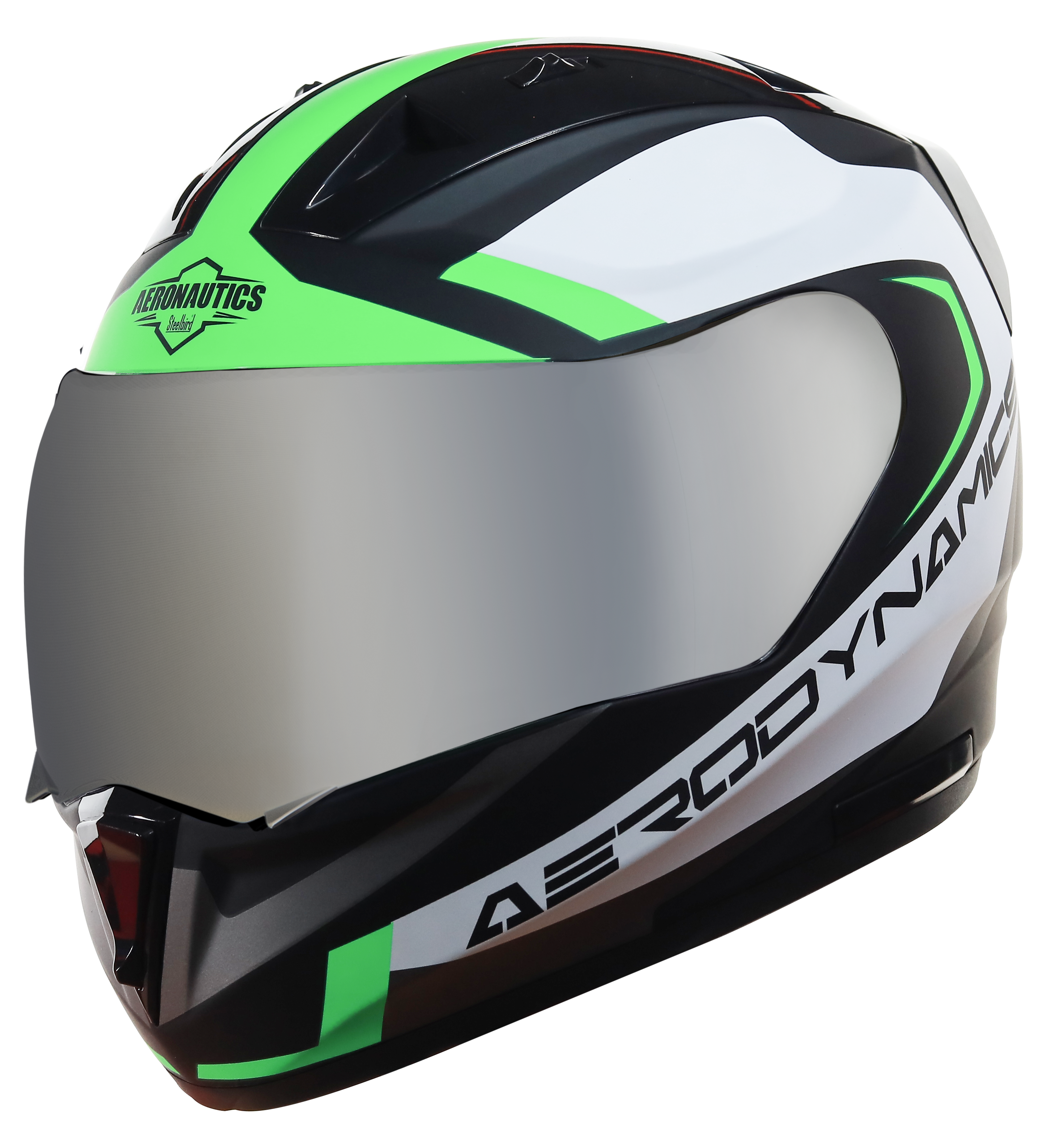 SA-1 Aerodynamics Mat Black With Green(Fitted With Clear Visor Extra Silver Chrome Visor Free)